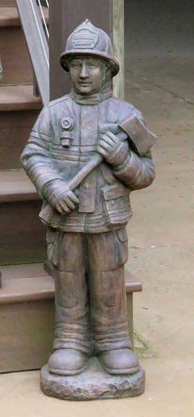 Fire Fighter Holding Axe Garden Statue Cement Statuary Hero Fireman